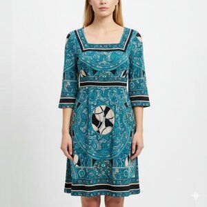 Marquis Teal Black Patterned Dress Size M